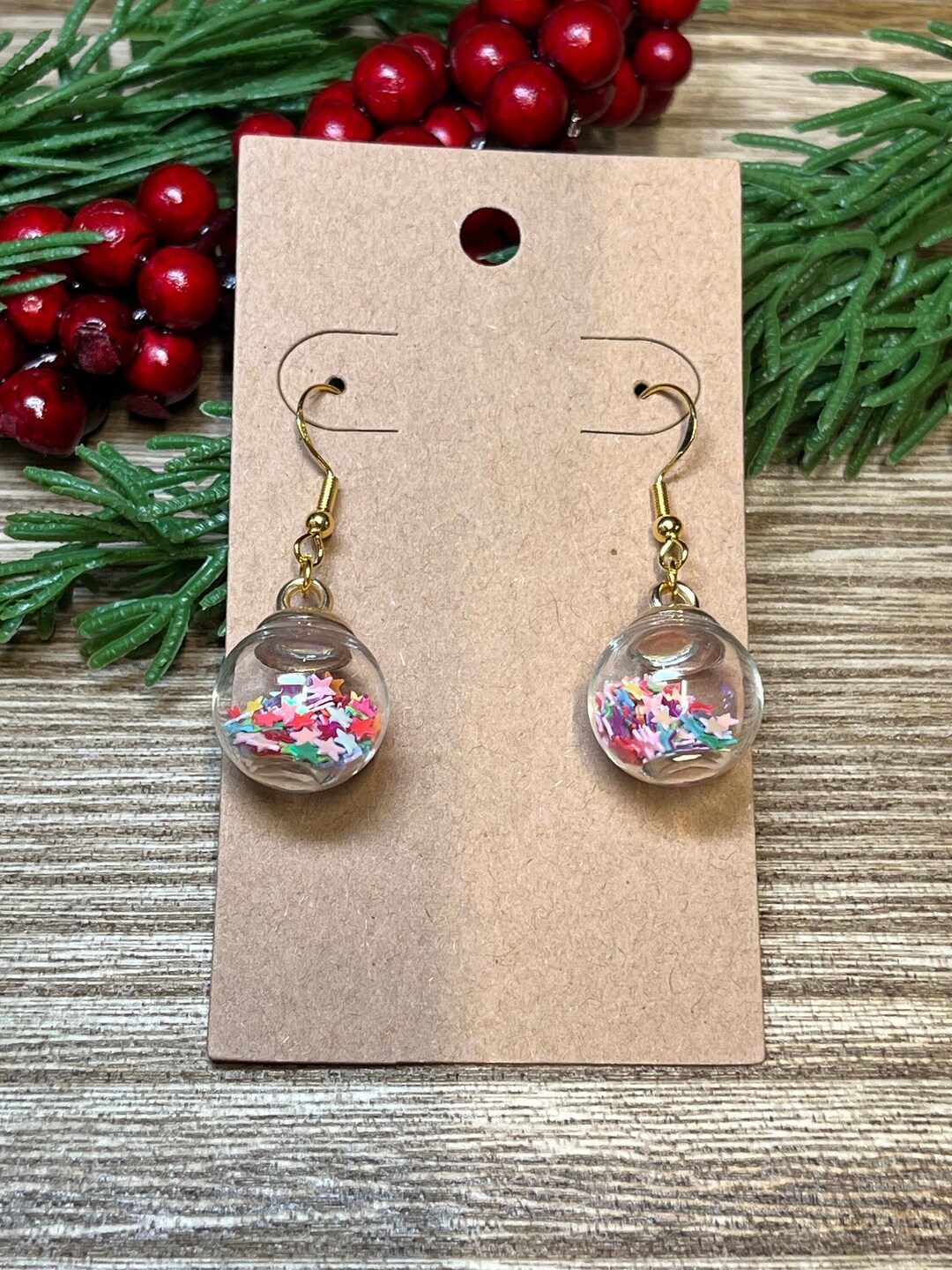 Rainbow Star Glitter Glass Ball Earrings Christmas Statement Etsy