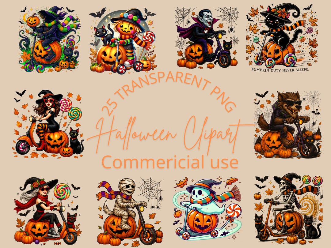 25 Halloween Clipart Bundle | Cute Kawaii Stickers PNG | 300 DPI ...