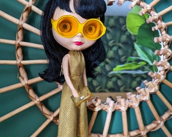 The Goldie 1970s gold maxi jumpsuit for Blythe