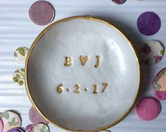 Handmade Polymer Clay Ring Dish, Custom Initial Jewelry Tray, 3"