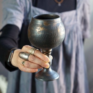 Ceramic chalice for wine, beer, and mead Handmade pottery wine glass Medieval stoneware chalice
