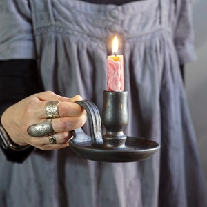 Handmade pottery candlestick holders with handle, Ceramic candle holder drip dish, Lantern, Wheel thrown, Candle holder for table candles