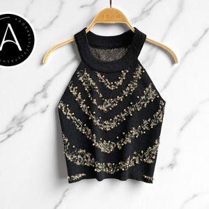 Beads Style Camisole Top | Halterneck Knit Cami | Fashionable Women's Knitwear | Feminine Sleeveless Apparel | Lightweight Chic Tank