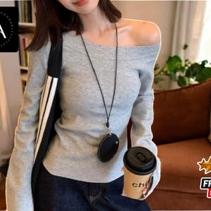 Frauen Off Schulter Pullover | Lässige Pullover Tops | Abgeschnittener Strick mit Seitenschlitz | Herbst All-Match Chic | Slim Fit Alltag