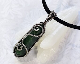 Sterling Silver and Green Aventurine Crystal Point Pendant Necklace