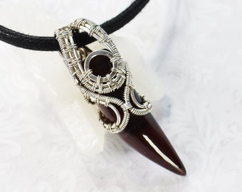 Sterling Silver and Deep Red Agate Claw Necklace