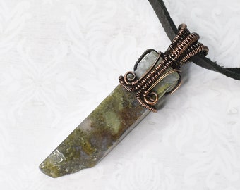 Green Agate and Copper Necklace