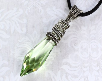 Green Crystal Prism and Sterling Silver Necklace