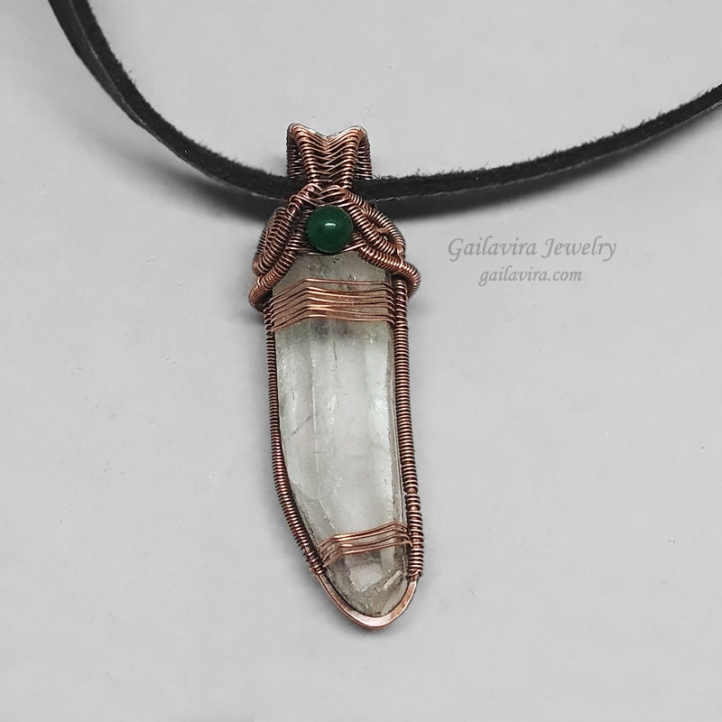 Raw Quartz Crystal Point and Green Aventurine in Copper Wire | Etsy