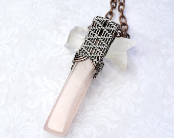 Rose Quartz, Sterling Silver and Copper Necklace