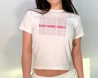 Kiss More Girls Baby Tee, Lesbian Shirt, Pride TShirt, LGBTQ Crop Top, Queer Girls Tee, Pride Clothing, Rainbow T-Shirt, Pride Gift for Her