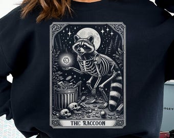Raccoon Halloween Sweatshirt, Funny Racoon Skull Sweater, Tarot Card Raccoon Crewneck, Skeleton Raccoon Sweatshirt, Silly Animal Sweatshirt