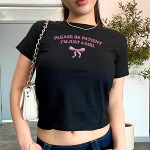 Coquette Baby Tee, Bow Crop Top, Just A Girl Baby Tee, Y2K Baby Tee, 90s Crop Top, Graphic T-Shirt, Vintage TShirt, Y2K Fashion, Retro Shirt