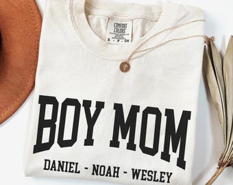 Personalized Boy Mom Shirt, Mom TShirt Kids Names, Custom Boy Mama T-Shirt, Mom Comfort Colors Tee, Mom of Boys Shirt, Mothers Day Tee Shirt