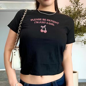 Coquette Baby Tee, Bow Crop Top, Just A Girl Baby Tee, Y2K Baby Tee, 90s Crop Top, Graphic T-Shirt, Vintage TShirt, Y2K Fashion, Retro Shirt