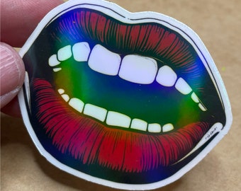 Hot Lips Red Lipstick Iridescent Water Resistant Sticker