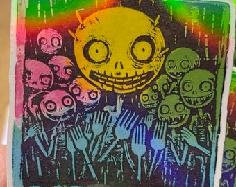 Neon Hungry Zombies Iridescent Water Resistant Sticker