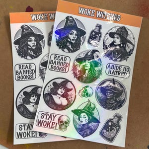 Woke Witches Sticker Sheet | Journal, Calendar, Planner Stickers, Diversity, Witchy, Gothic, Iridescent, Skull