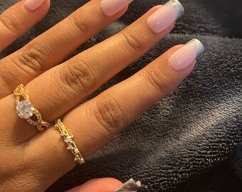 Chrome french tip press on nails | #002