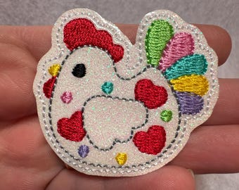 Love Hen Feltie Chicken Applique Embellishments RTS