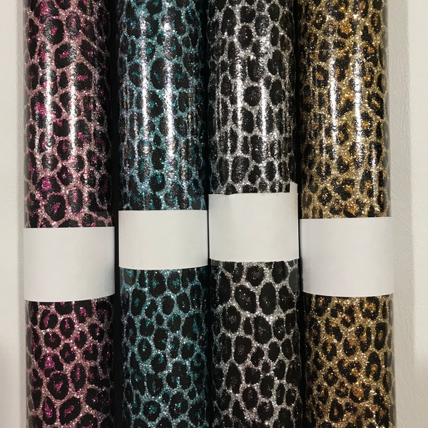 Leopard Glitter Vinyl With Canvas Back For Embroidery 9 x 50 Inch Rolls