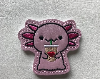 Axolotl With Coffee Feltie Applique Embellishments RTS