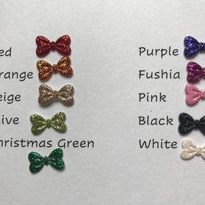 40 Piece Lot of Glitter Mini Bow Embellishments For DIY Crafts You Choose Color