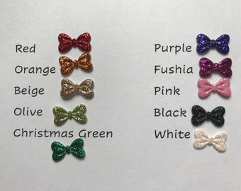 40 Piece Lot of Glitter Mini Bow Embellishments For DIY Crafts You Choose Color