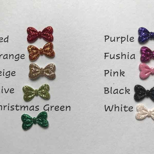 40 Piece Lot of Glitter Mini Bow Embellishments For DIY Crafts You Choose Color