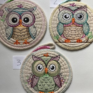 Embroidered Owl Coaster/Owl Trivet Choose Style
