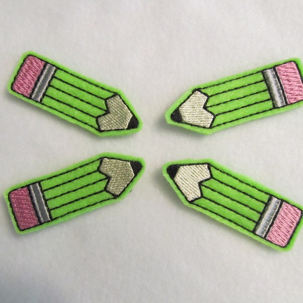 4 Felt PENCIL Applique Embellishments OR  clip cover style G LIME