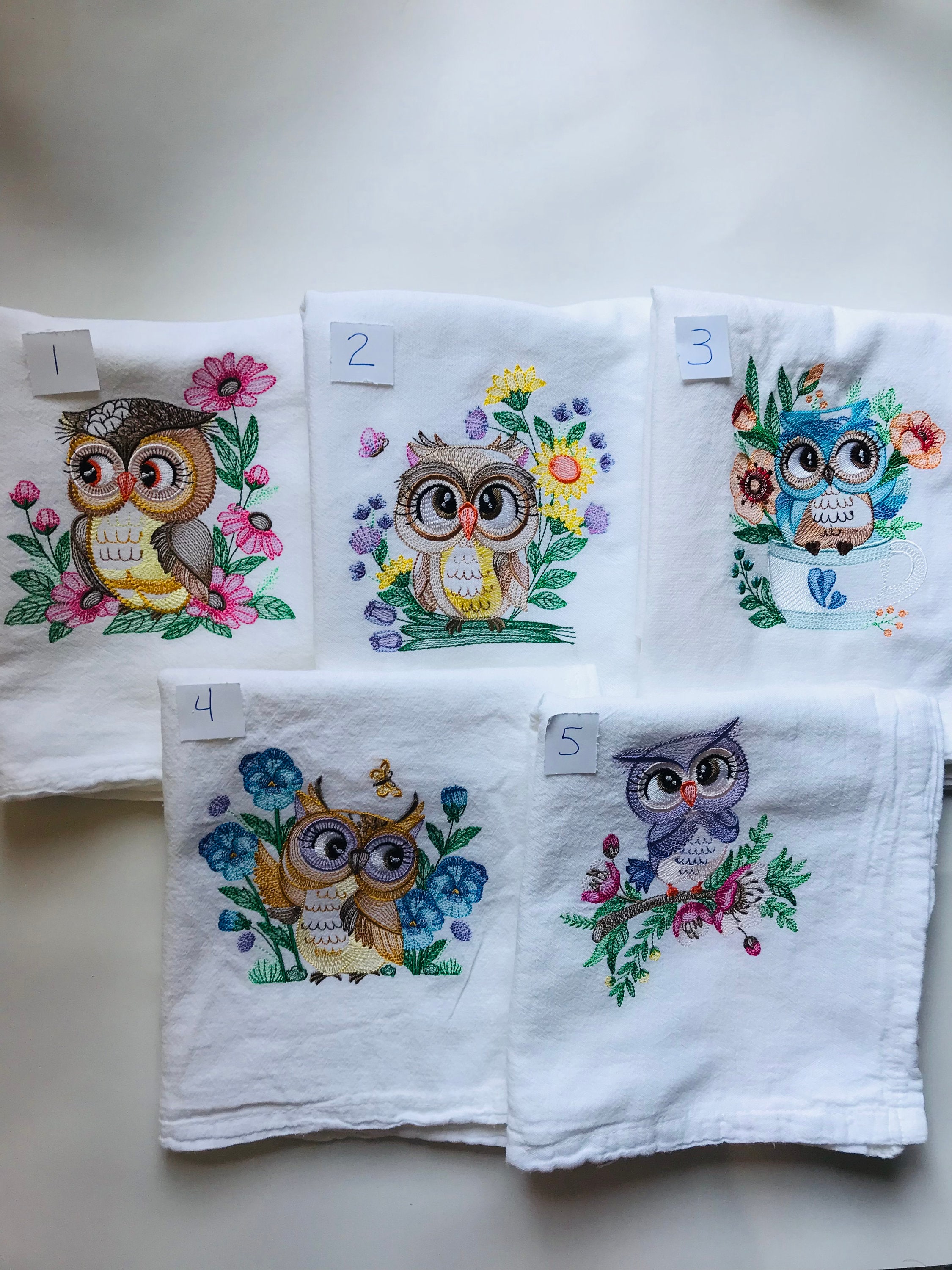 GATHER TOGETHER KITCHEN TOWELS (2) OWL WHITE BLUE RUST YELLOW 100% COTTON  NWT