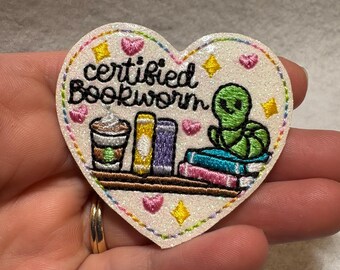 Certified Bookworm feltie Heart Applique Embellishments RTS