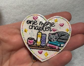 One More Chapter Books Coffee Kitty feltie Heart Applique Embellishments RTS