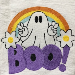 Embroidered Flour Sack Towel BOO Peace Ghost Towel Machine Embroidered Tea Towel Kitchen Towel
