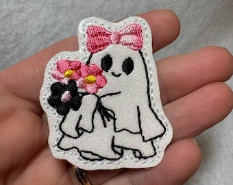 Ghost With Flowers Feltie Halloween Fall Autumn Applique Embellishments RTS