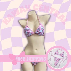 Hello Kitty Bikini - Gift for Her, Hello Kitty Clothes, Sanrio Clothes, Swimsuit, Kawaii Sweatpants, Cute Pink, Summer, Pink Bikini