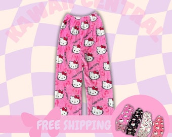 Hello Kitty Pajamas - Gift for Her, Matching Couples Outfit, Hello Kitty Clothes, Sanrio Clothes, Pink Pajamas, Kawaii Sweatpants, Cute Pink