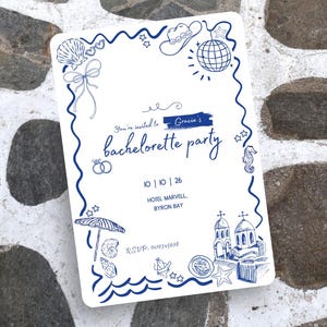 Plantilla de invitación digital A5 para despedida de soltera en Grecia