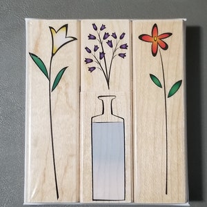 Set of 4 woodblock floral rubber stamps