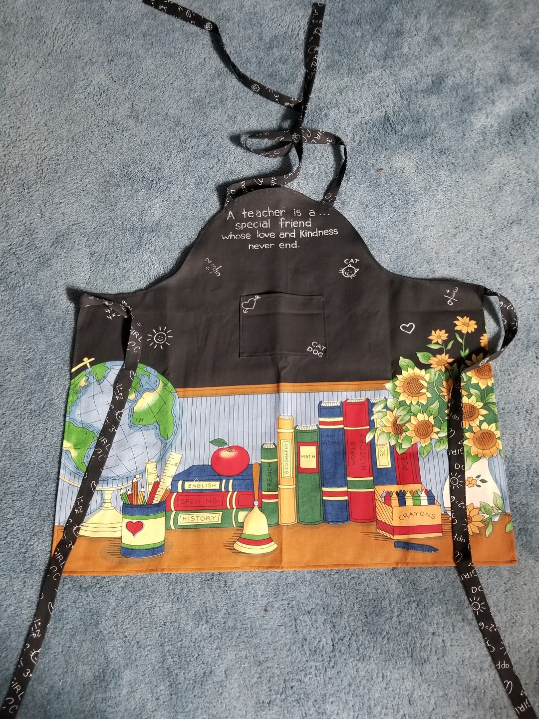 Handmade Teacher Apron: School Books & Sunflower Design - Etsy
