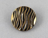 Large Czech glass button, black, gold, jewelry, embellishment, knitting, crocheting, sewing - 31mm - 1 pc - GBN406