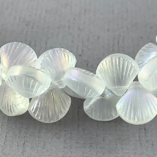 Frosted Clear seashell glass beads, pressed, shell, pink purple aurora borealis beads, pink blush - 10mm - 12 or 24 pcs - AB489-b080