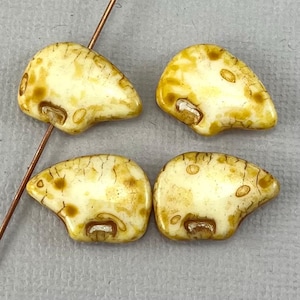White Polar Bear beads, pressed, Czech glass, caramel picasso, animal beads, wildlife beads, winter beads - 18mm x 12mm - 4pcs - AB664-b267