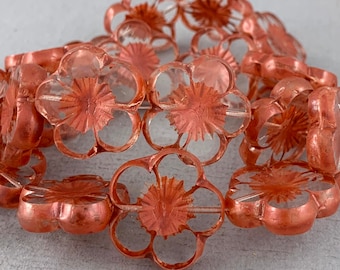 17mm Red With Travertine Finish 0066 Beads Table Cut Czech Glass Beads Flower Beads