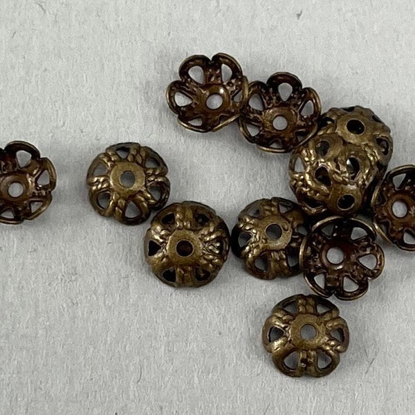 Tiny Czech filigree bead caps, brass, sturdy, die struck, high quality, lacy edge, antique brass - 5mm x 2.5mm - 24, 72 or 144 pcs - BC138