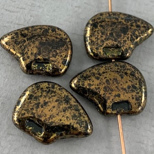 Polar Bear beads, pressed, Czech glass, jet black, gold luster picasso, animal beads, wildlife beads - 18mm x 12mm - 4pcs - AB571-b267