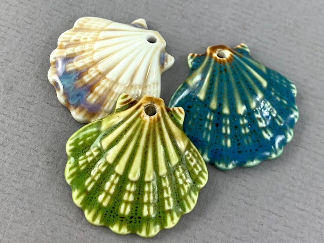 New COLORS Large Ceramic Shell Pendant Clam Blue Green - Etsy