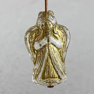 Crystal Clear Czech glass praying Guardian Angel beads, metallic gold finish, Christmas beads - 23mm x 13mm - 2 or 6 pcs -MG133-b395