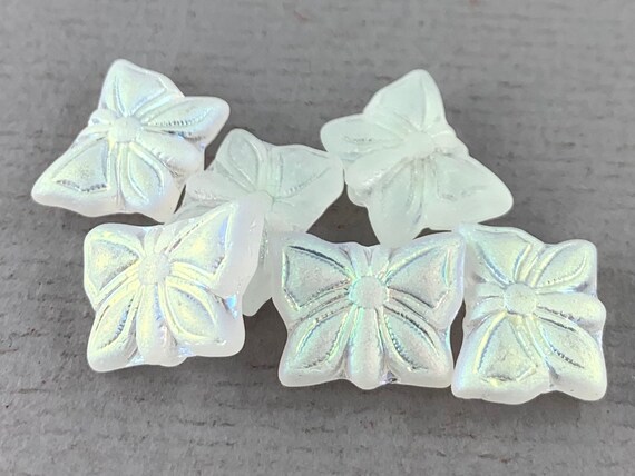 Pressed, Frosted Clear Czech glass butterfly beads, rainbow aurora borealis finish, Mix, matte - 15mm x 12mm - 6 or 12 pcs - AB581-b176